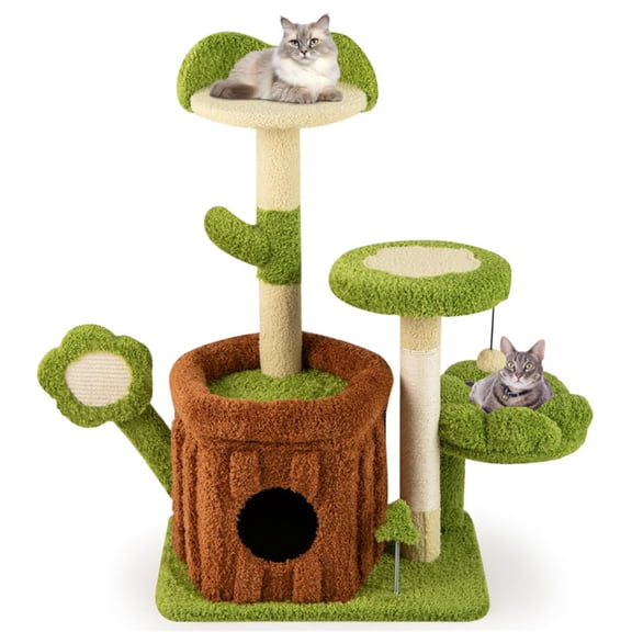 ZephyPaws 37in Magic Forest Cat Tree Tower for Indoor Cats,Real Solid Wood Cat Tree with Sisal Cat Scratching Post,Perch for Multi-Cat Household,Green