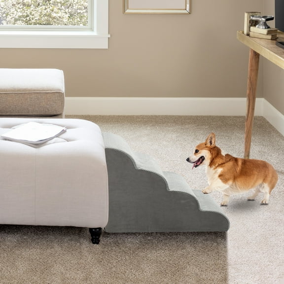 ZephyPaws 4-Step Fabric Pet Stairs, Grey