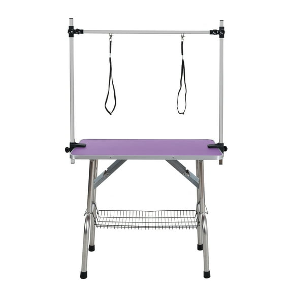 ZephyPaws Dog Grooming Table For Large Dog,46'' Adjustable Pet Grooming Table, Foldable Dog Grooming Station With Arms,Noose,Mesh Tray,Maximum Capacity Up to 300Lb,Purple