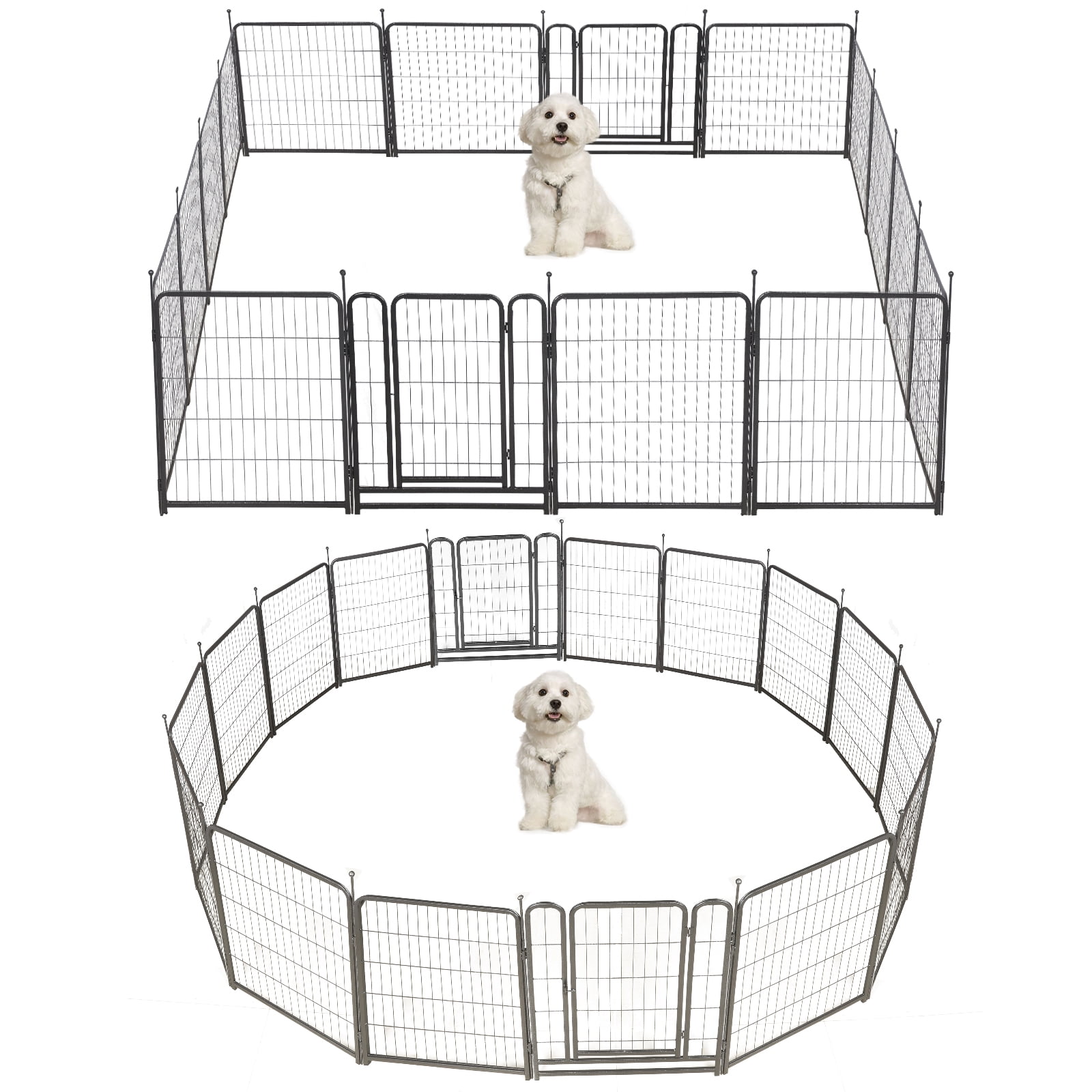 Black Metal 32" Height 16-Panel Dog Playpen with Doors
