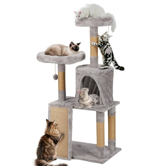 ZephyPaws 45-Inch Cat Tree, Cat Tower with Scratching Posts for Small Space, Cat Tree House for Indoor Cats with Condo, perches, Toys and Large Scratch Board, Light Gray