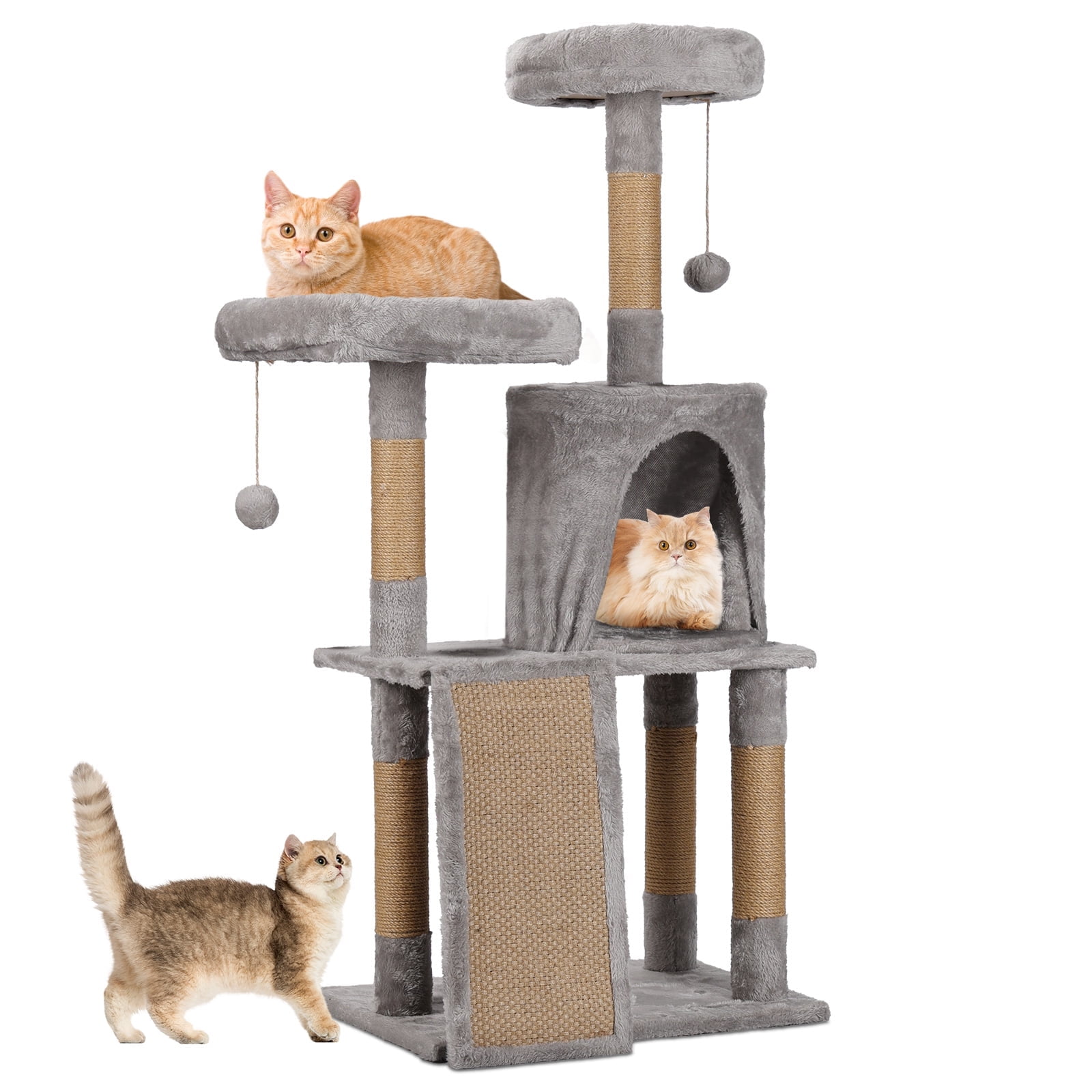 ZephyPaws 46in Cat Tree for Indoor Cats,Cat Tower with Scratching Post,Ramp,Perch,Cat Condo for Kittens,Elderly Cats,Light Gray