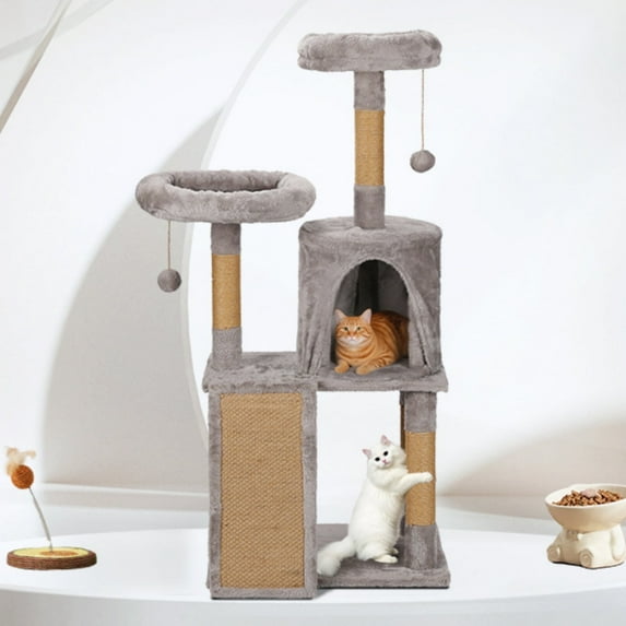 ZephyPaws 47-Inch Cat Tree for Small Cats - Multi-Level Cat Tower with Scratching Posts & Perches, Space-Saving Cat Condo for Indoor Cats with Sisal Scratching Board & Hanging Toys, Light Gray
