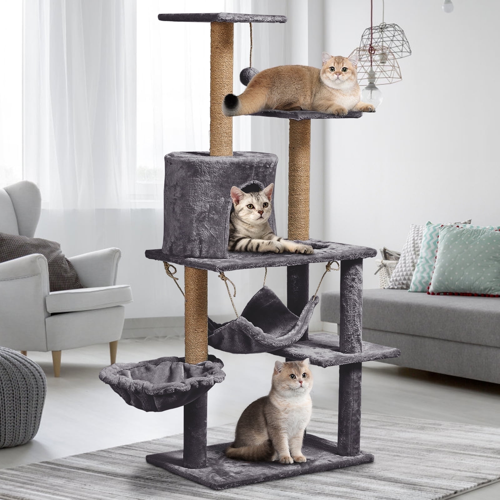 ZephyPaws 52"Cat Tree for Adult Cat,Multiple Sisal Cat Scratching Post Tower for Indoor Kitten,Gray