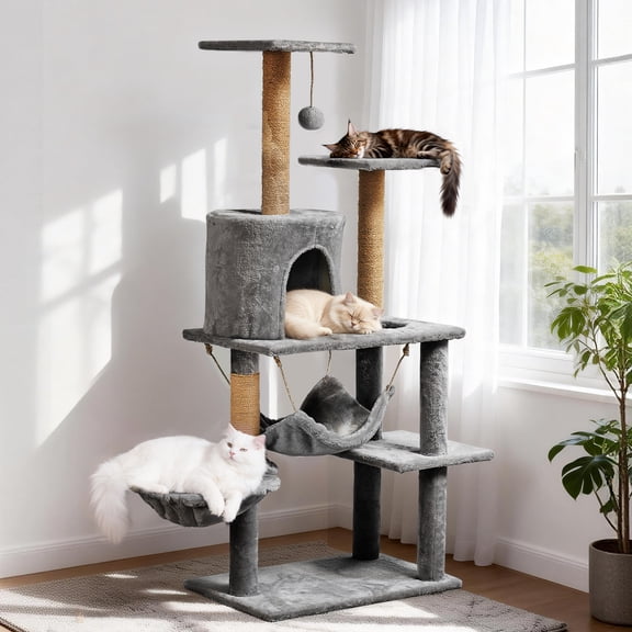 ZephyPaws 52"Cat Tree for Large Adult Cat,Multiple Sisal Cat Scratching Post Tower for Big Cat,Light Gray