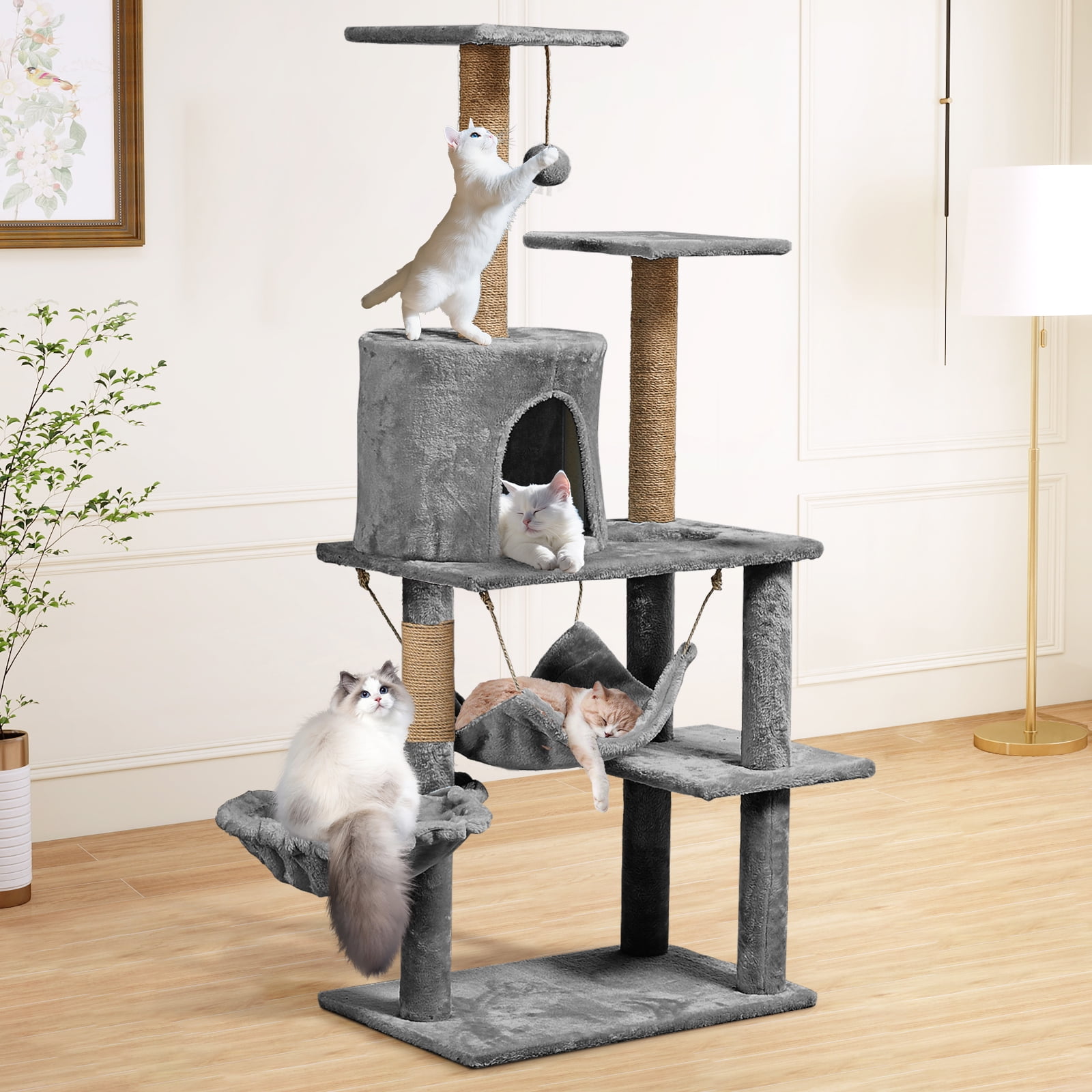 ZephyPaws 52" Tall Cat Tree Tower Condo with Sisal Scratching Post and Perch,Light Gray