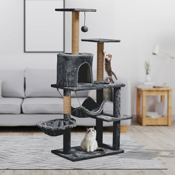 ZephyPaws 52 inch Multi-Level Indoor Cat Tree Tower with Condo, Hammock, Perch and Sisal Posts, Gray