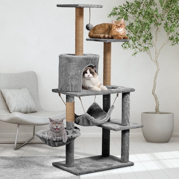ZephyPaws 52in 5-Level Cat Tree Towers for Large Cat with Scratching Post,Condo,2 Perches,Gray