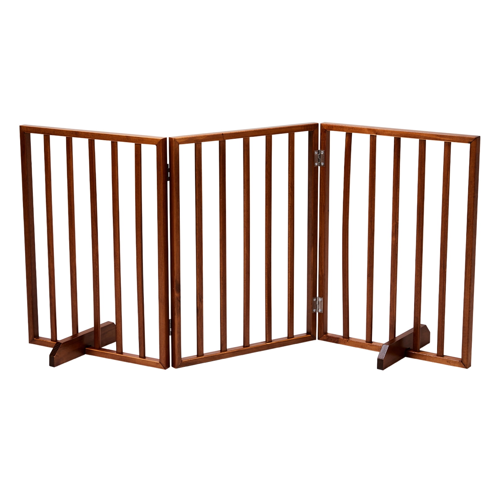 ZephyPaws 53.5" W x 24" H Freestanding Folding Wooden Pet Gate, 3-Panel Dog Fence for Stairs Doorways Hallways, No-Drill Portable Barrier with Support Feet, Brown
