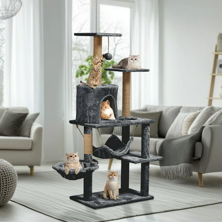 ZephyPaws 54in Large Multi-Level Cat Tree,Tall with Sisal Scratching Posts,Perch,Condo for Large Adult Cats,Gray