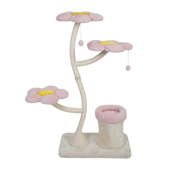ZephyPaws 58in Flower Cat Tree Tower for Indoor Large Adult Cats,Tall Cat Tower with Sisal Scratching Posts, Flower-Shaped Platforms,Padded Cat Condo,Pink