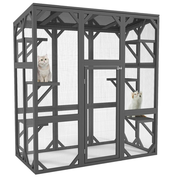 ZephyPaws 60in Catio,Outdoor Cat Enclosure,Large Cat House for Multiple Cats,Walk in Kitty Cage with Tarp Roof,Gray