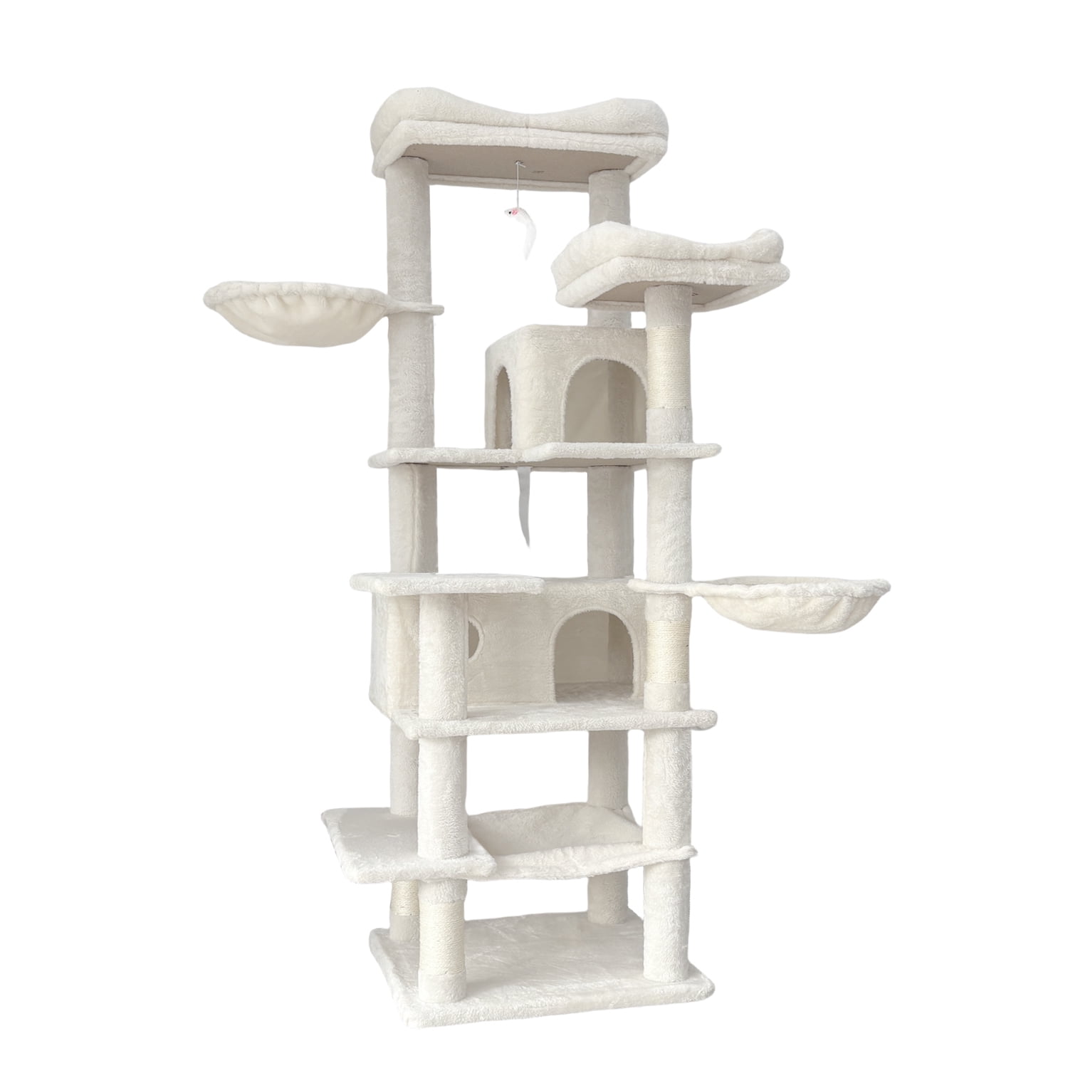 ZephyPaws 68 Inches Multi-Level Large and Tall Cat Tree, 2 Widened Plush Perches Cat Condo with Scratching Board and Big Caves, Beige