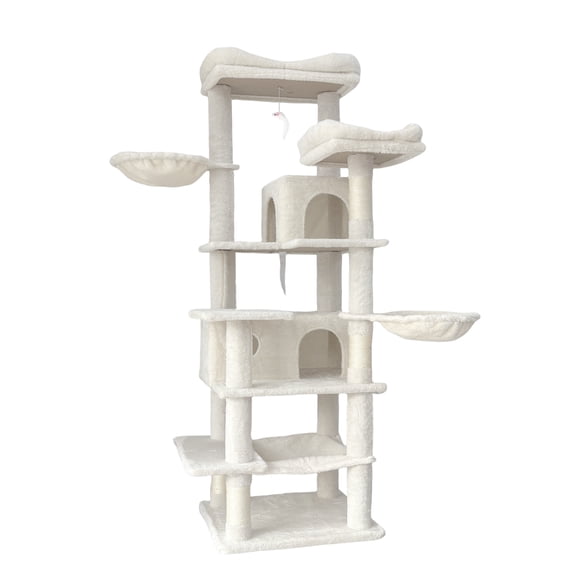 ZephyPaws 68 Inches Multi-Level Large and Tall Cat Tree, 2 Widened Plush Perches Cat Condo with Scratching Board and Big Caves, Beige