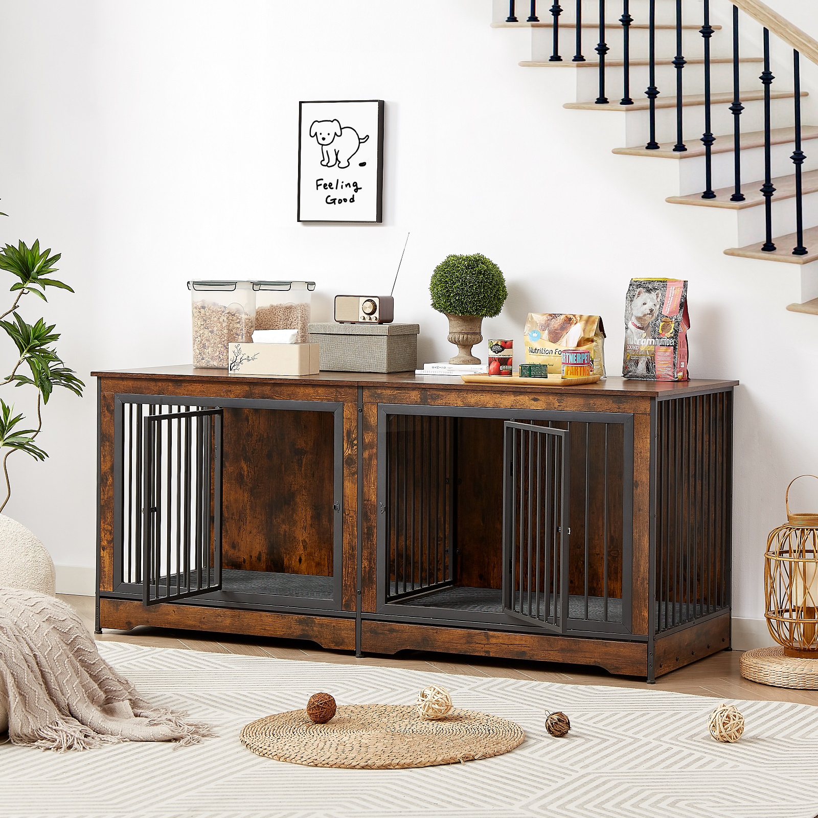 ZephyPaws 75 in Dog Crate Furniture for 2 Dogs,3 in 1 Dog Crate TV ...