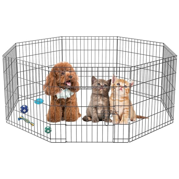 ZephyPaws 8 Panels Metal Foldable Puppy Playpen,Dog Pen with Door,Dog Pins Indoor Outdoor,24"x 24"