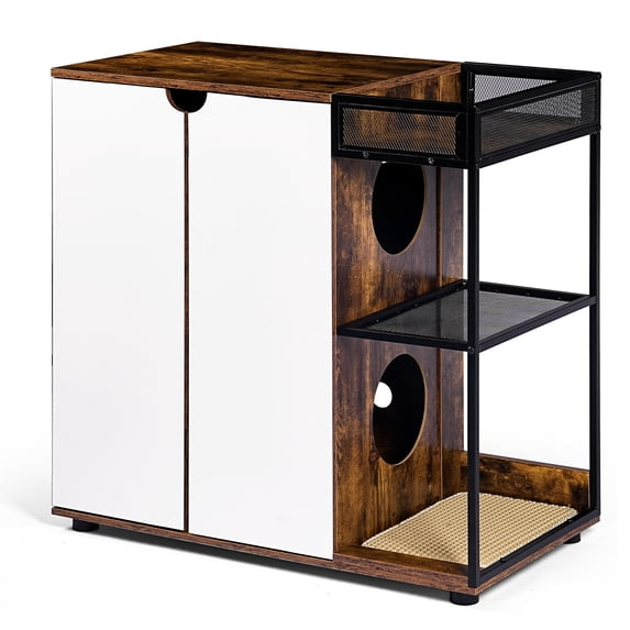 ZephyPaws Cat Litter Box Enclosure for 2 Cats,Litter Box Furniture Hidden with Double Rooms,Wooden Cat Box Cabinet Fit Most of Litter Box,35" L x 19" W x 35" H,Brown