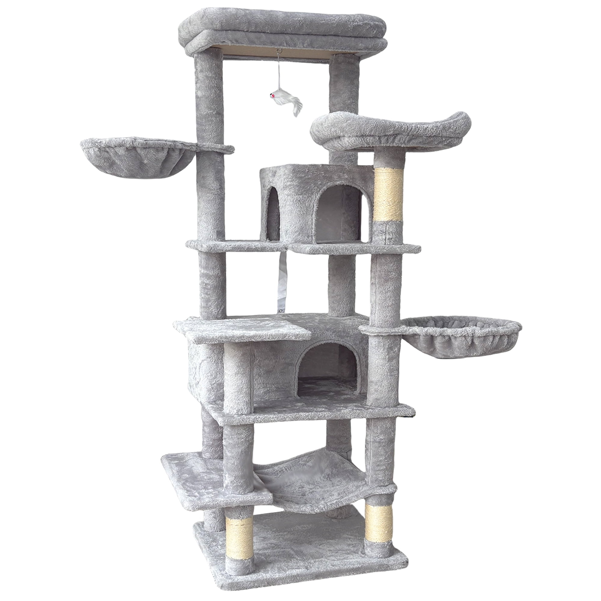 ZephyPaws Cat Tree, 68 inch Multi-Level Cat Tower for Indoor Cats, Two Large Top Decks and Cat Hairbrushfor Kittens, Large and Tall Cat Tree gray