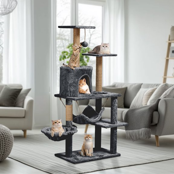 ZephyPaws Cat Tree Tower 54" Multi-Level Cat Condo with 3 Scratching Posts for indoor Small Cats, Gray