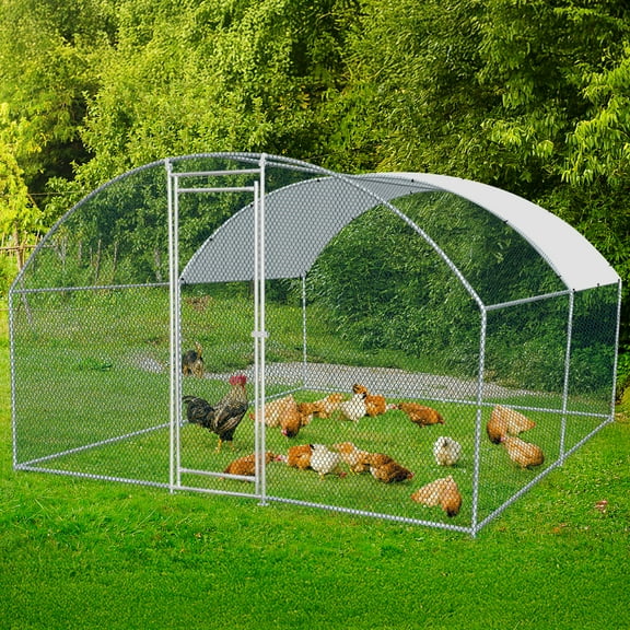ZephyPaws Chicken Coop Run Upgraded with 1.26" Metal Tube,Large Walk-in Poultry Cage for Outdoor Yard Farm, with Galvanized Netting and Waterproof Roof Cover,13x10x6.5FT,Silver