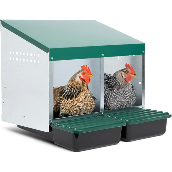 ZephyPaws Chicken Nesting Box,2 Hole Hen Nest Boxes,Roll Away Eggs Laying Boxes,Cleanable Pull Out Hen Roosting Boxes,Green