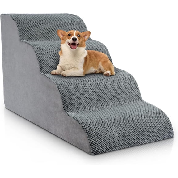 ZephyPaws Curved Dog Stairs Ramp for High Beds 19.7" H, 4-Step Dog Steps for Small Dogs and Cats, Pet Stairs for High Bed Climbing, Non-Slip Balanced Pet Step Indoor, Grey