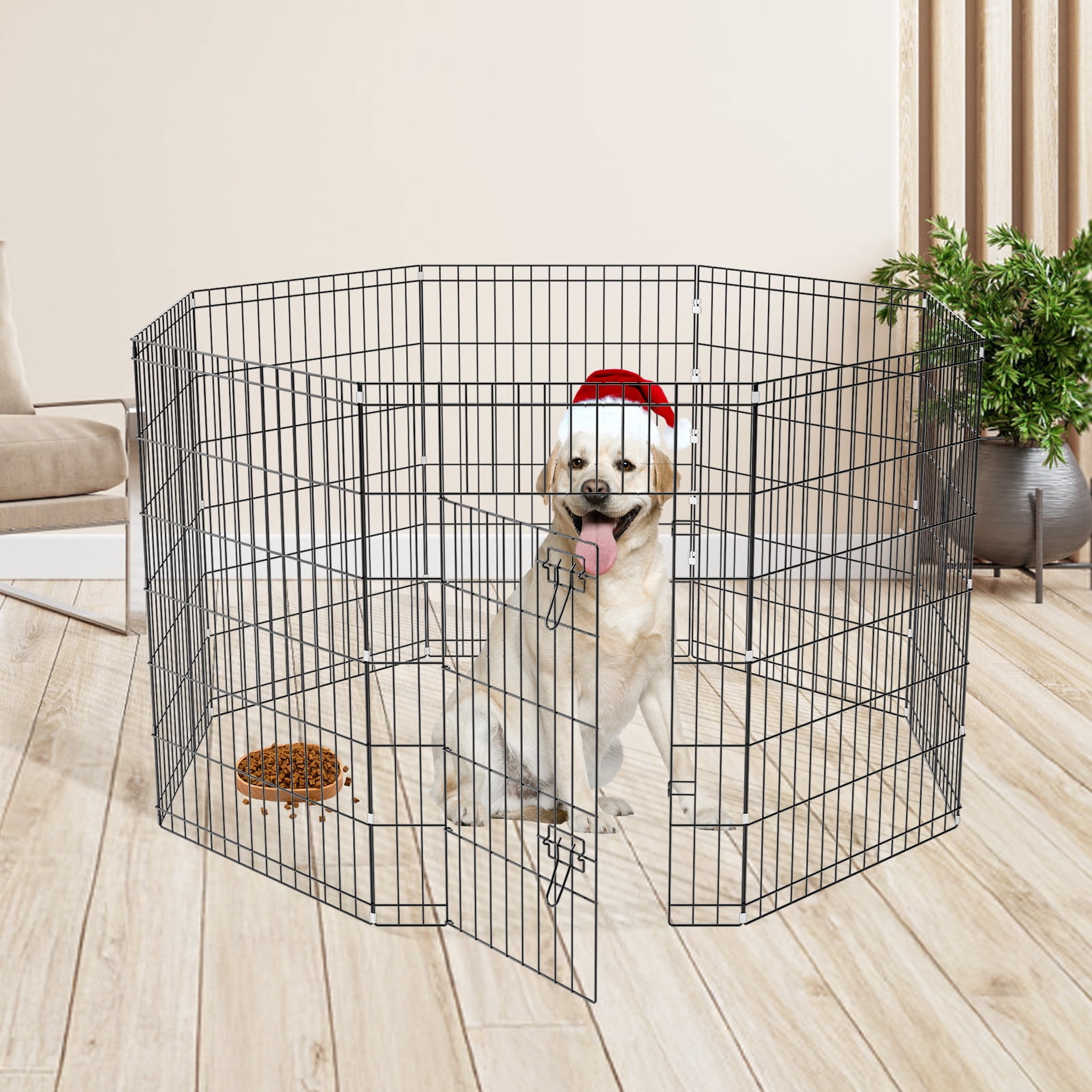 ZephyPaws Dog Playpen,8 Panels Foldable Metal Puppy Playpen with Door,Dog Pen for Outdoor,24x36in