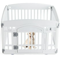 ZephyPaws Dog Playpen with Door,25in Strong Plastic Puppy Playpen,Secure Pet Gate,Indoor Outdoor Fence,Configurable Panels for Small to Medium Pets,White