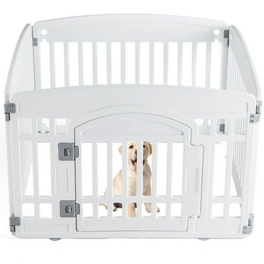 ZephyPaws Dog Playpen with Door,25in Strong Plastic Puppy Playpen,Secure Pet Gate,Indoor Outdoor Fence,Configurable Panels for Small to Medium Pets,White