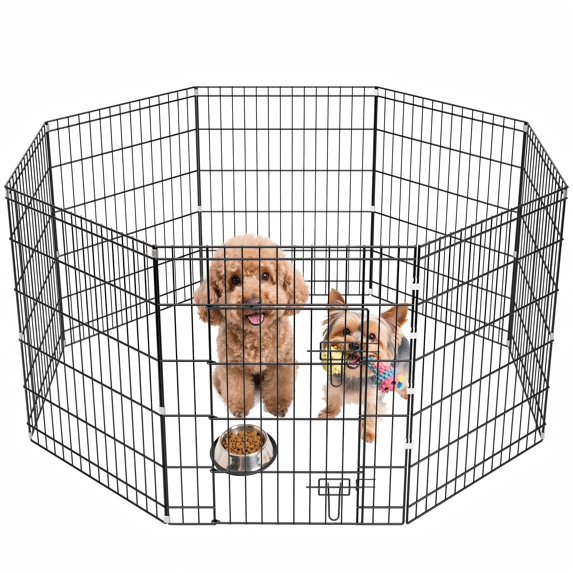 ZephyPaws Dog Playpen, Foldable Exercise Pen Puppy Playpen with 8 Panels 30 inch Outdoor Dog Fence Pen Indoor Metal Playpen for Medium Dogs with Door
