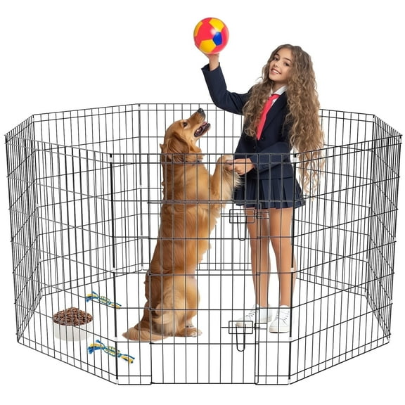 ZephyPaws Foldable Dog Pen with Door,36in 8Panel Puppy Playpen for Inside,Dog Playpen Fence for Yard