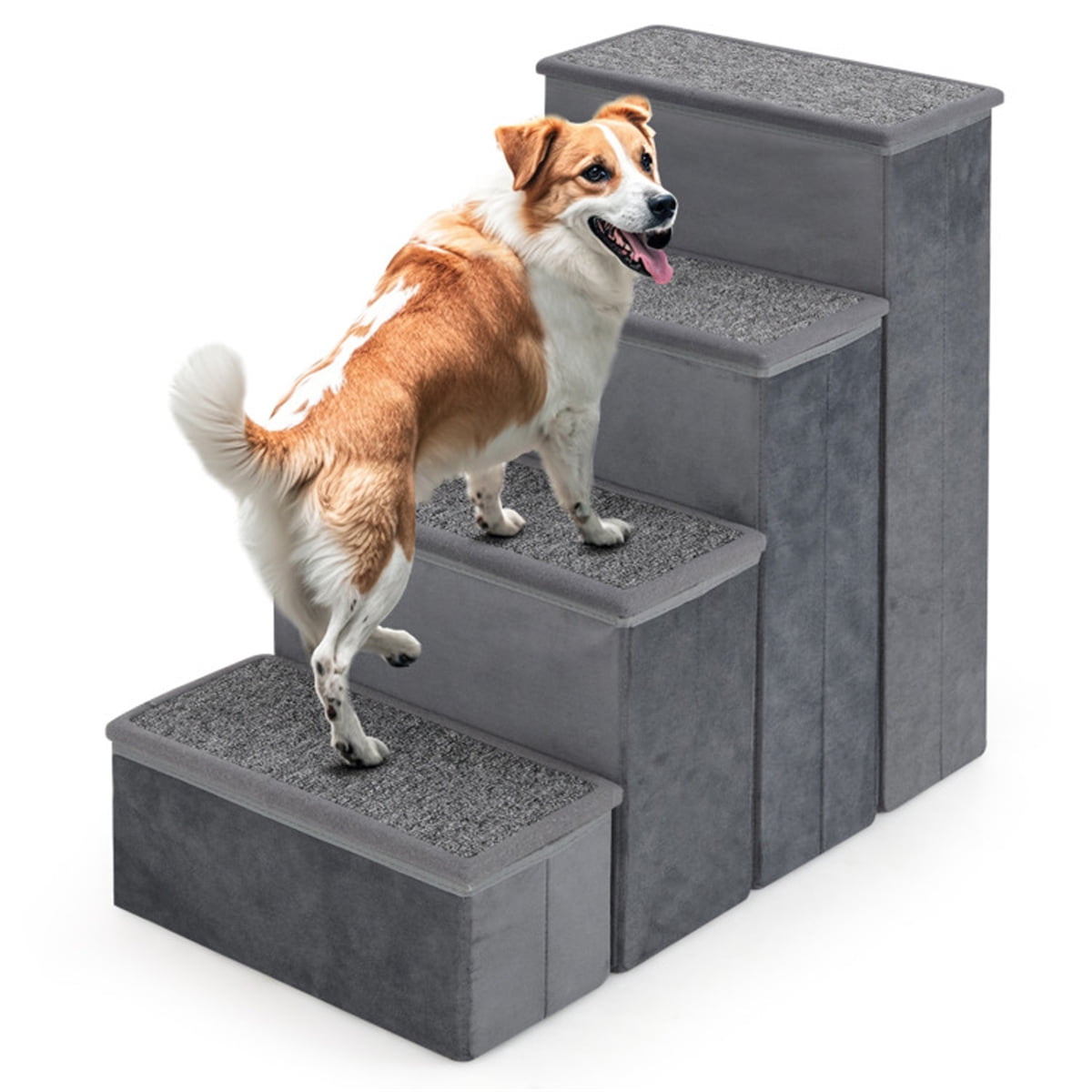 ZephyPaws Dog Stairs with Storage,4-Step Wide Sturdy Dog Steps for