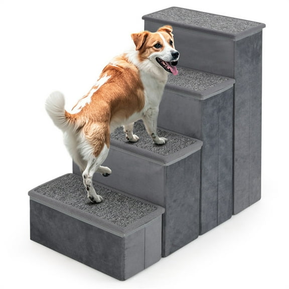 ZephyPaws Dog Stairs with Storage,4-Step Wide Sturdy Dog Steps for Small/Medium/Large Dogs and Older Cats,Folding Dog Ramp for Bed/Couch/Car Hold Up to 200 lbs (23" H,Grey)