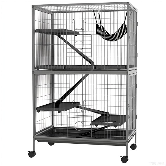 ZephyPaws Double Unit Small Animal Cage,4 Tier Includes Pan, Shelf, Ramp & Cover, for Rats, Ferrets, Chinchillas,Sugar Gliders,Black