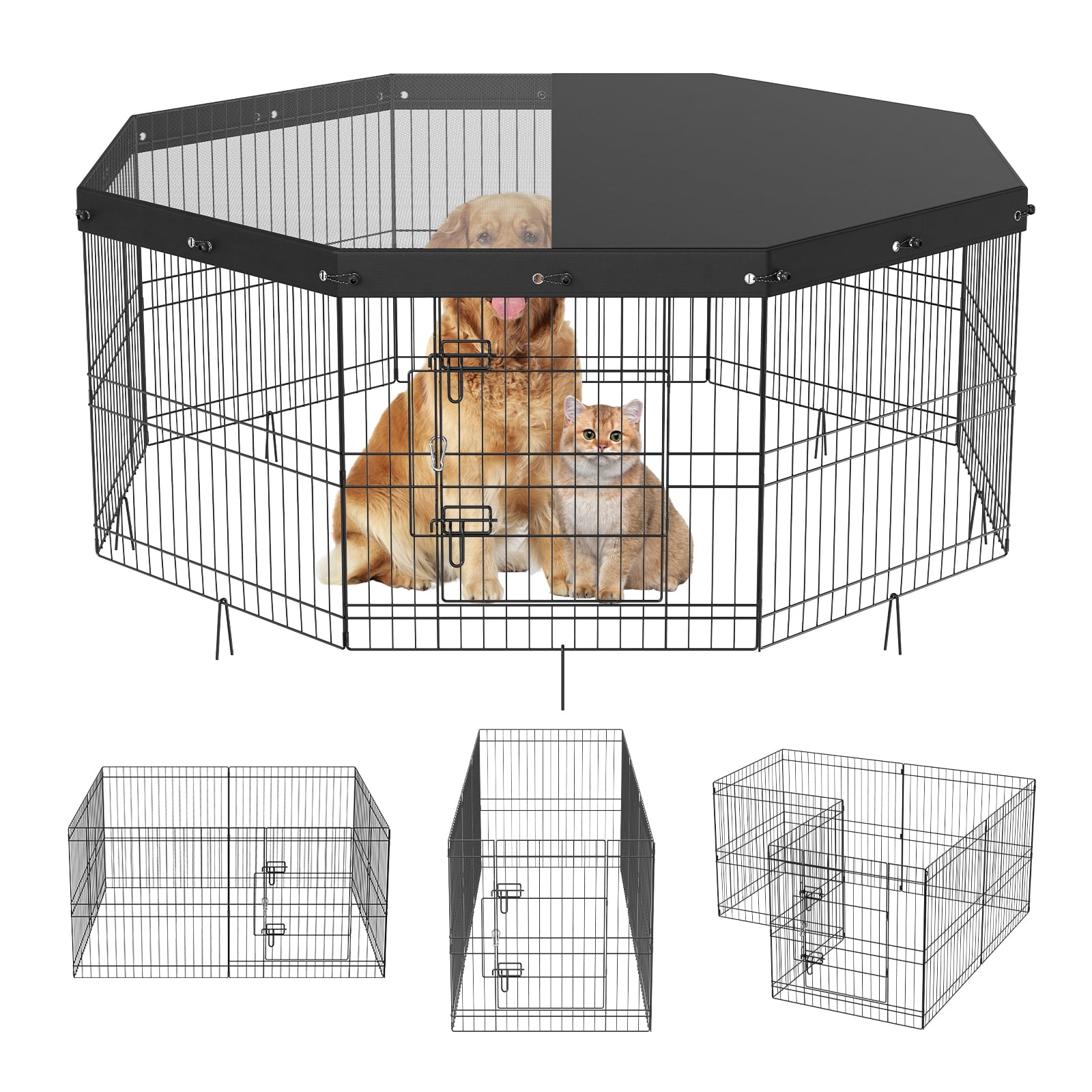 ZephyPaws Foldable Metal Dog Exercise Pen,Pet Puppy Playpen Kennels Yard Fence Indoor/Outdoor with Top Cover,8 Panels 24" H