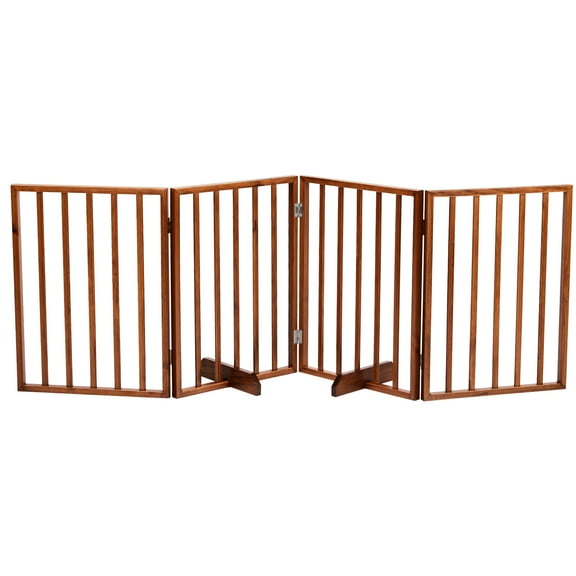 ZephyPaws Foldable Pet Gate for Dogs,24 inch 4 Panels Step Over Fence with 2 PCS Support Feet,Dog Gate for The House,Doorway,Stairs,Extra Wide Brown