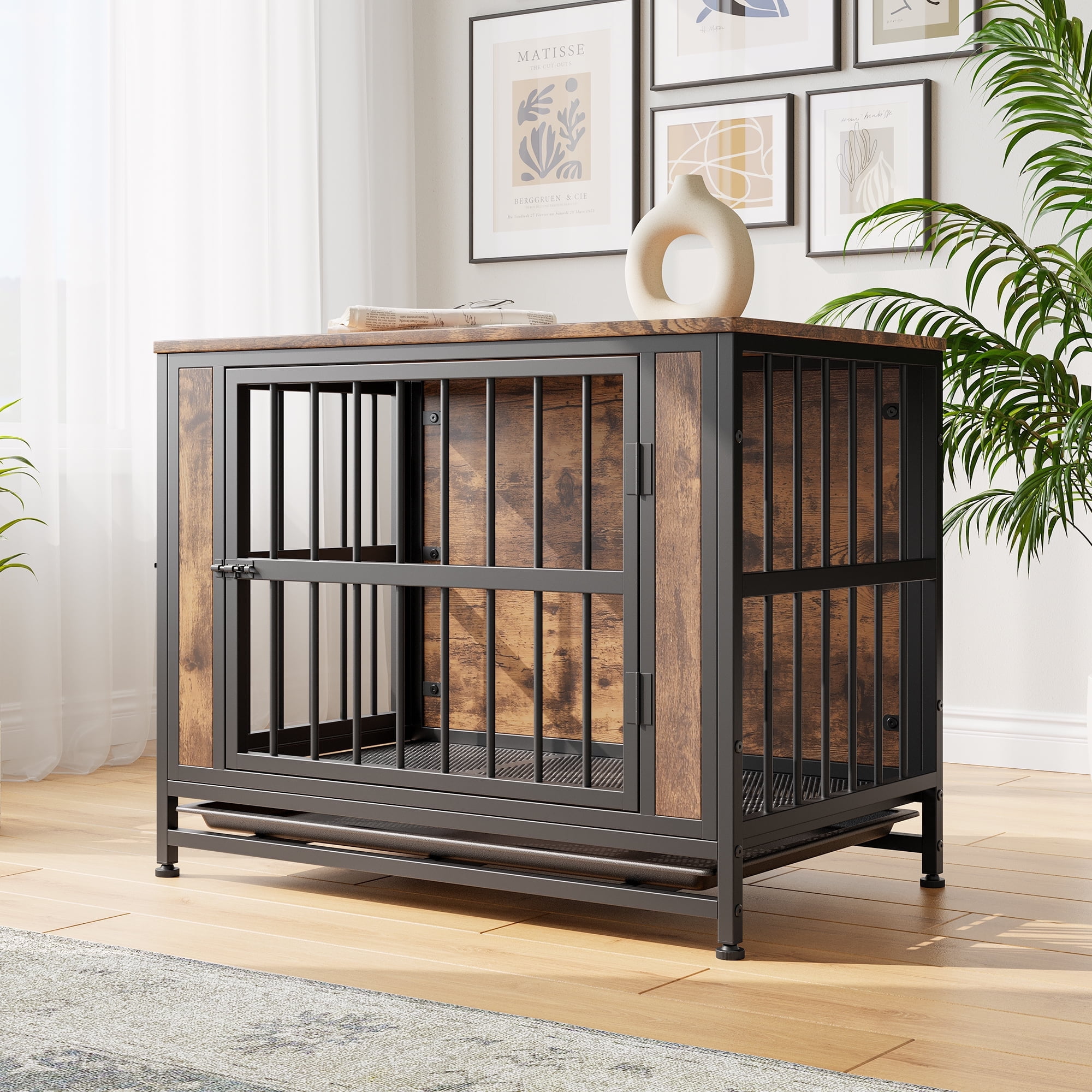 Image showcasing ZephyPaws Heavy Duty Dog Crate Furniture with Double Door,Wood Indoor ...
