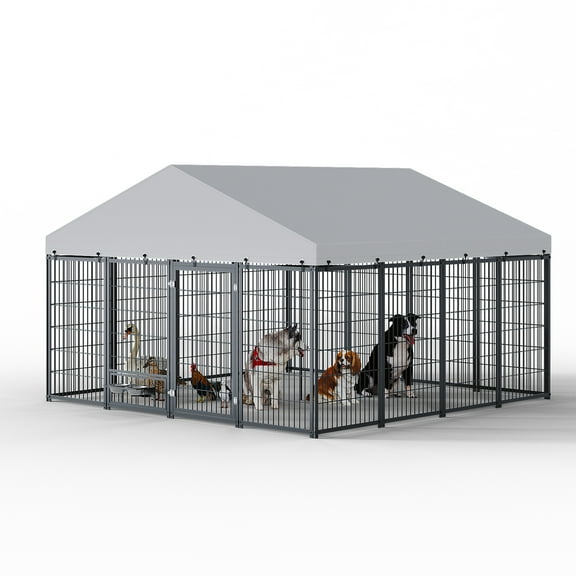 ZephyPaws Large Dog Kennel Outdoor,Pet Pens Dogs Run Enclosure Animal Hutch Metal Coop Fence with Roof Cover (10'L x 10'W x 6.5'H)