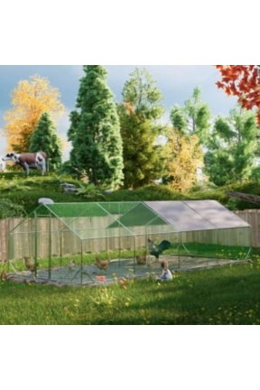 Large Metal Chicken Coop Upgrade Tri-Supporting Wire Mesh Chicken Run,Chicken Pen with Water-Resident and Anti-UV Cover,Duck Rabbit House Outdoor(10'W x 26'L x 6.56'H)