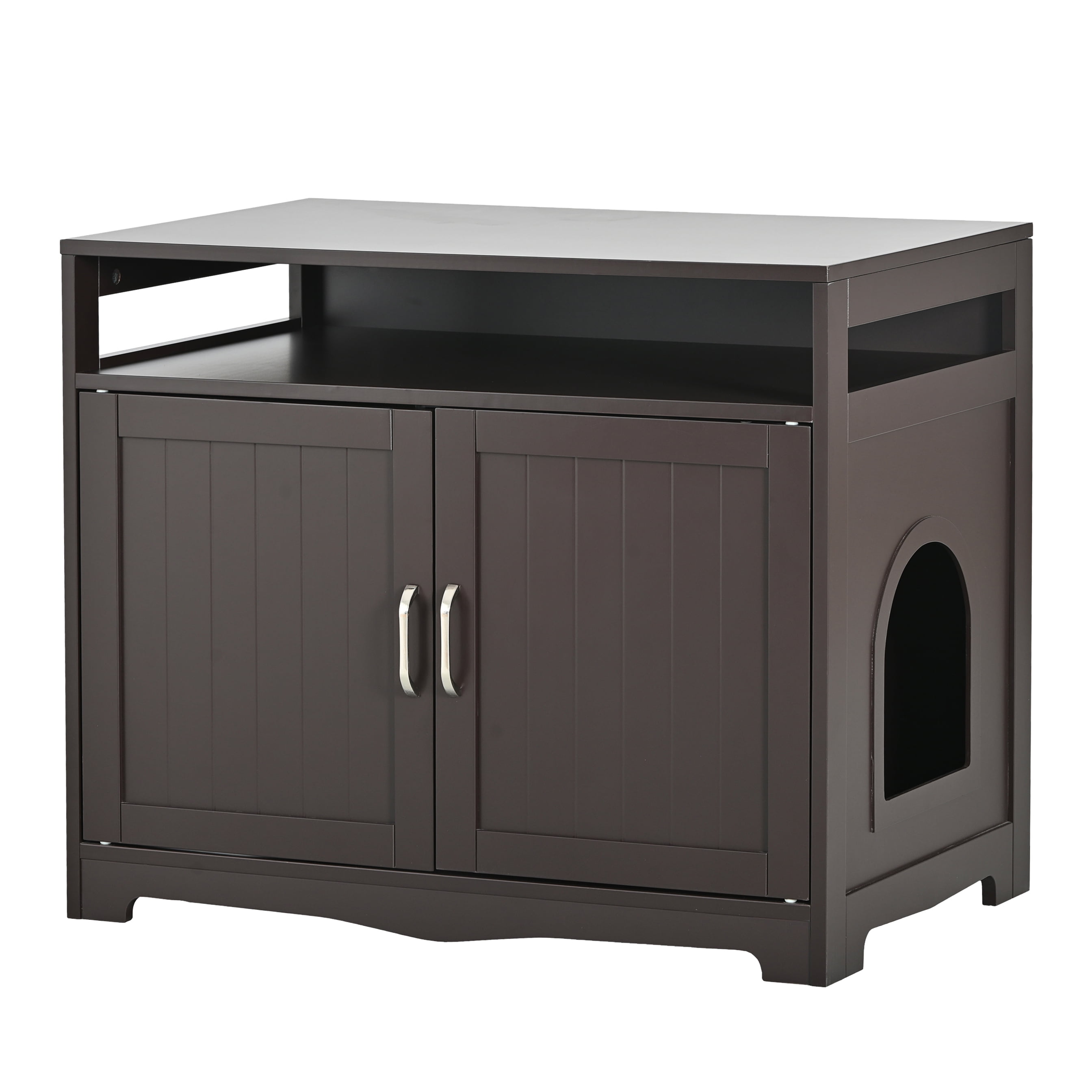 ZephyPaws Litter Box Enclosure with Hidden Plug,Cat Litter Box Furniture with 2 Doors,Indoor Cat Bathroom Storage Bench Side Table,Large Wooden Enclosed Cat House for Privacy,Walnut
