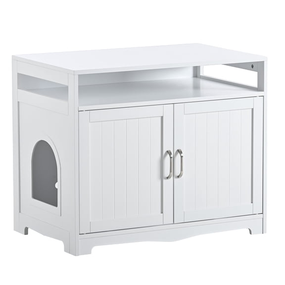 ZephyPaws Litter Box Enclosure with Hidden Plug,Cat Litter Box Furniture with 2 Doors,Indoor Cat Bathroom Storage Bench Side Table,Large Wooden Enclosed Cat House for Privacy,White