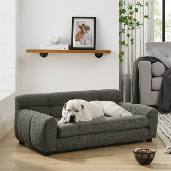 ZephyPaws Orthopedic Dog Sofa with Backrest & Armrests, 38" Modern Pet Bed for Medium & Large Dogs, Elevated Dog Couch with Linen Fabric, Supportive Pet Furniture in Dark Gray
