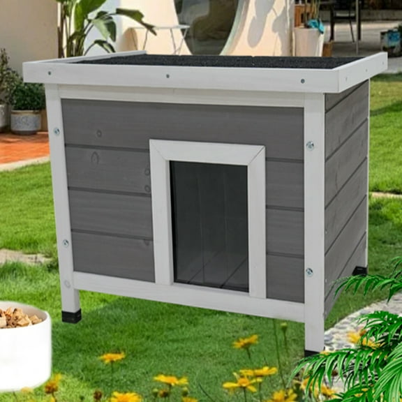 ZephyPaws Outdoor Feral Cat House for Multiple Cats with Vinyl Door Flaps and Breathable Windows,Asphalt Roof,Gray
