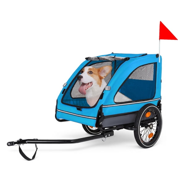 ZephyPaws Pet Trailer,Holds Pets Up to 88 lb,Universal Coupler, Folding Frame,Quick-Release Wheels,Rear Doggy Door,Leash,Washable Liner,Bug Screen,Bike Trailer for Pets,Blue