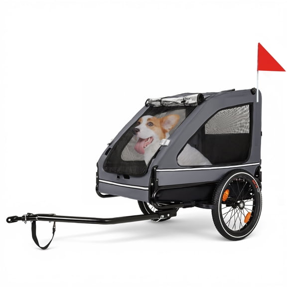 ZephyPaws Pet Trailer,Holds Pets Up to 88 lb,Universal Coupler, Folding Frame,Quick-Release Wheels,Rear Doggy Door,Leash,Washable Liner,Bug Screen,Bike Trailer for Pets,Grey