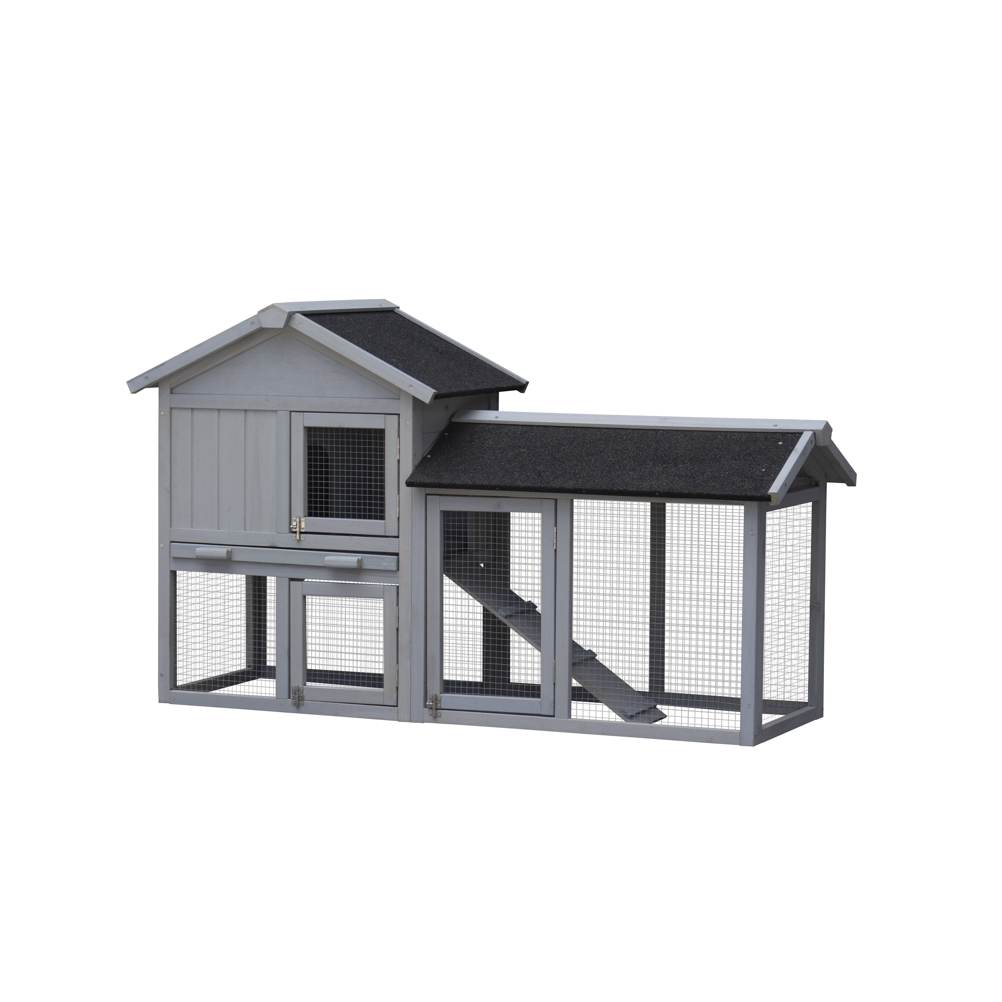 ZephyPaws Rabbit Hutch,Two Floors Bunny Cage Indoor Outdoor,Extendable Waterproof Chicken Coop with Large Run Space,Tray for Small Animal,Gray