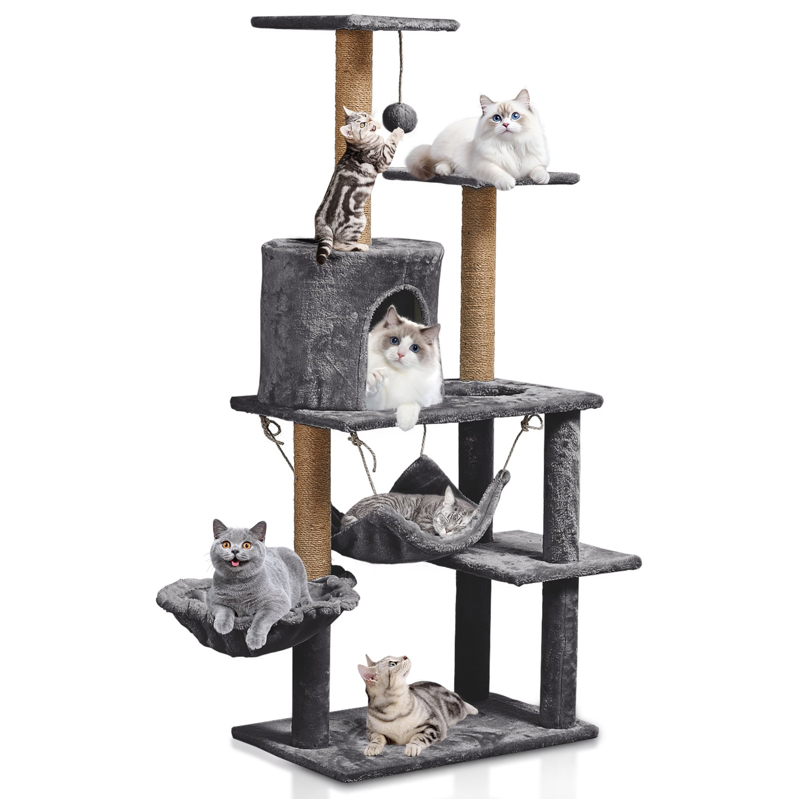 ZephyPaws Tall Cat Tree with Hammock, Basket and Scratching Post Tower