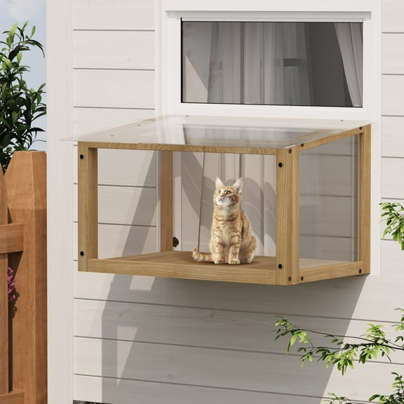 ZephyPaws Universal Cat Window Perch - Fits 24" to 36" Wide Vertical Windows, Acrylic Cat Window Box Waterproof Clear Top Catio for Cats - Sturdy Sunbathing & Birdwatching Lounge for Indoor Cats