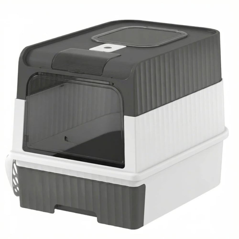 ZephyPaws Upgraded Fully Enclosed Cat Litter Box with Lid,Covered Cat Box Enclosure,Anti-Splashing Easy to Clean Kitty Litter Boxes with Drawer, can Use from Kitten to Adult(White Gray)