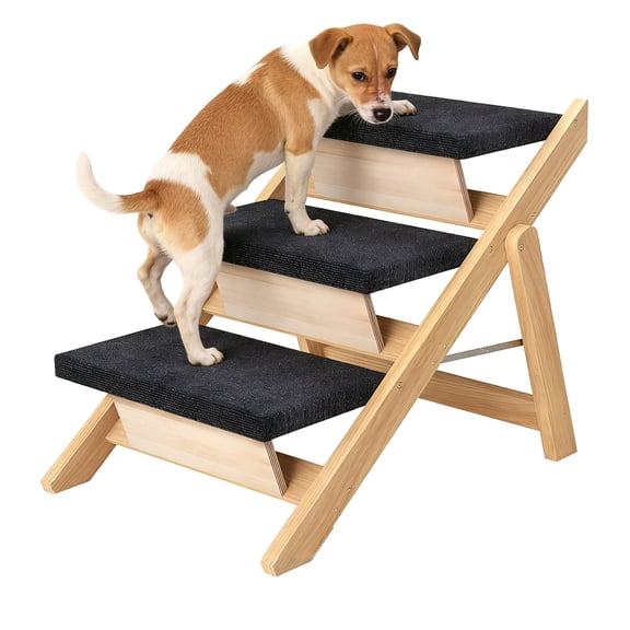 ZephyPaws Wood Pet Stairs & Ramp for Small/Medium Dogs and Cats,Aging Pets,2-in-1 Foldable, Portable,Non-Slip Pet Ladder for Tall Beds, Couches,Cars,Holds Up to 150 lbs